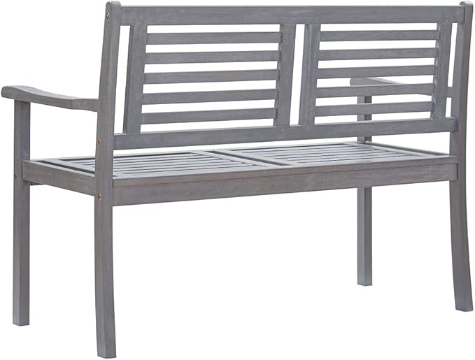 2-Seater Patio Bench with Cushion 47.2" Gray Eucalyptus Wood Garden Bench Deck Bench Outdoor Bench Porch Bench for patios, Gardens, Decks