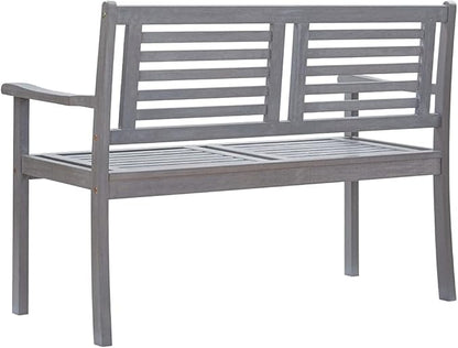 Grey Solid Eucalyptus Wood 2-Seater Garden Bench, Sturdy Outdoor Seating with UV Resistant Finish and Comfortable Flat Armrest for Patio Terrace