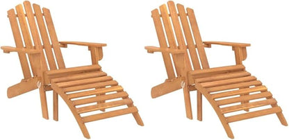 Solid Acacia Wood Adirondack Chairs with Footrests 2 Pcs Foldable Outdoor Lounge Seating for Patio Garden Beach and Camping Comfort