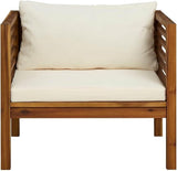 Cream White Acacia Wood Garden Chair 27.2x28.7x24.6 in with Oiled Finish and Outdoor Cushion Compact Patio Seating for - Photo 3