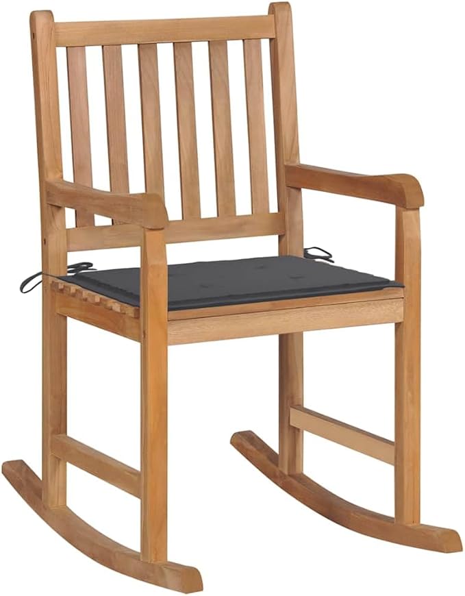 Rocking Chair with Anthracite Cushion Solid Teak Wood Outdoor Chairs Patio Set for Indoor Outdoor