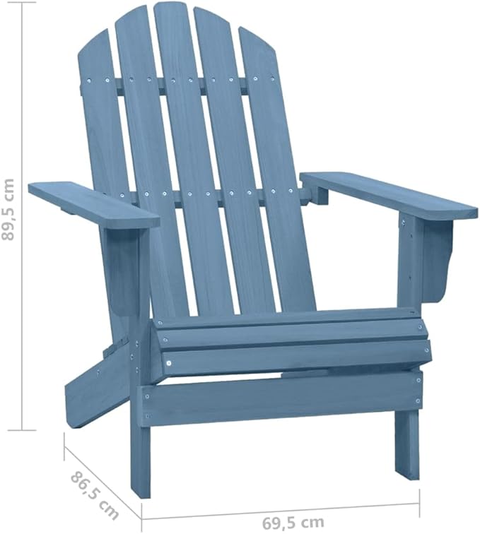 Solid Fir Wood Adirondack Chair Blue Patio Furniture Outdoor Relaxing Lounge Chair for Garden Backyard Poolside - Photo 2