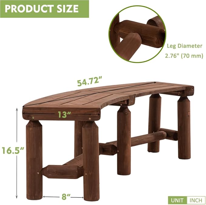 FORTUNO Outdoor Wooden Curved Backless Porch Bench Rustic Style Cedar/Fir Wood Log Fire Pit Bench for Patio Garden Deck - Photo 2