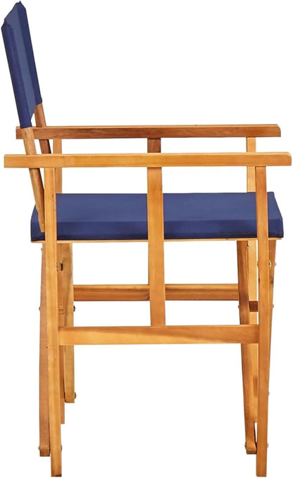 Garden Bench, Stylish Folding Chair, Solid Acacia Wood, Blue Polyester Fabric for Outdoor Terrace, Bar, Dining, Leisure