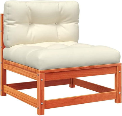 Rustic Modular Garden Sofa with Footstool, Solid Pine Wood Construction, Warm Wax Brown Finish, Plush Oxford Fabric Cushions, Water-Resistant & Easy