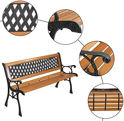 Garden Bench Outdoor Bench for Patio Metal Bench Park Bench with Armrests Sturdy Steel Frame Furniture Metal Bench for Yard Porch Clearance Work Entryway (Light Brown-49 inches)