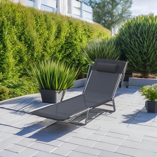 Outsunny Folding Chaise Lounge Pool Chairs, Outdoor Sun Tanning Chairs with Pillow, Reclining Back - Photo 6