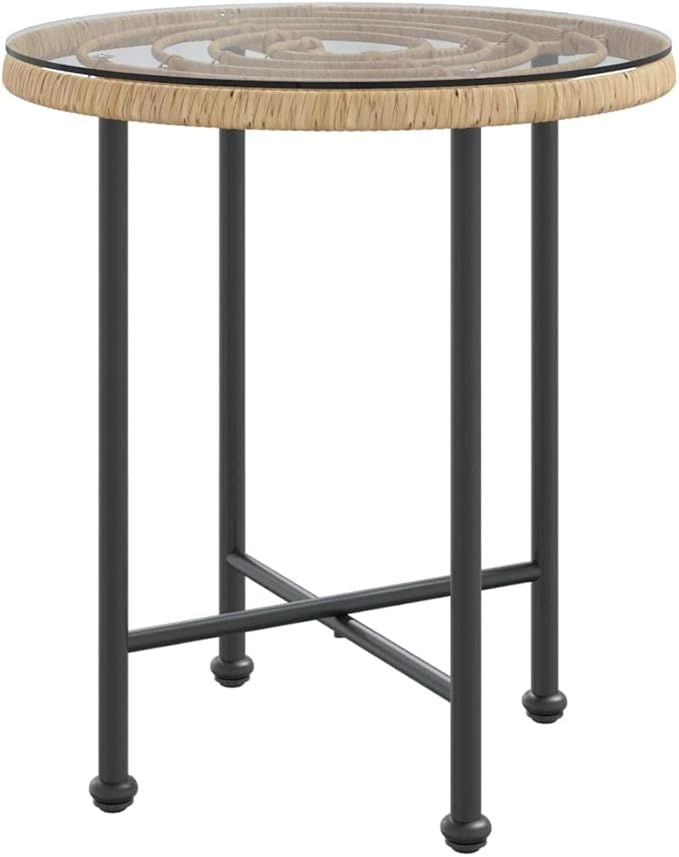 Round Bistro Dining Table 19.7 in Clear Glass Top & Steel Legs, Weather-Resistant Small Patio Table for Balcony, Garden - Photo 3