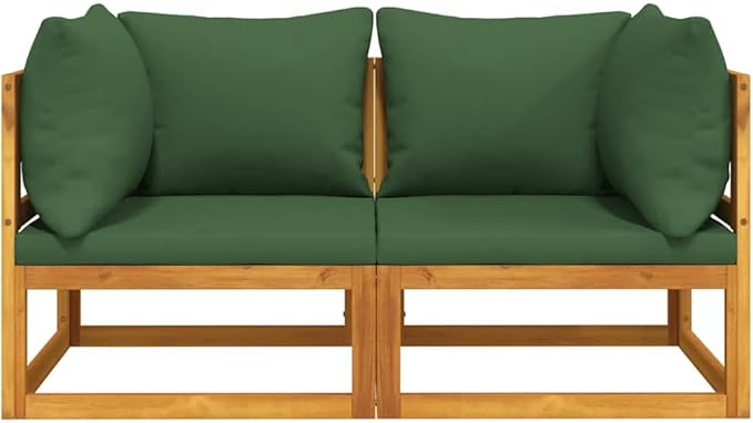 Corner Sofa with Green Cushions, Solid Acacia Wood Frame, Weather-Resistant Outdoor Sectional for Patio, Garden, Backyard Seating