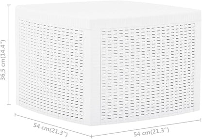 Side Table,Garden Table,Weather Resistant,with Convenient Storage Area for Refreshments,with an Attractive, Flat, Rattan-Look Design,White 21.3"x21.3"x14.4" Plastic