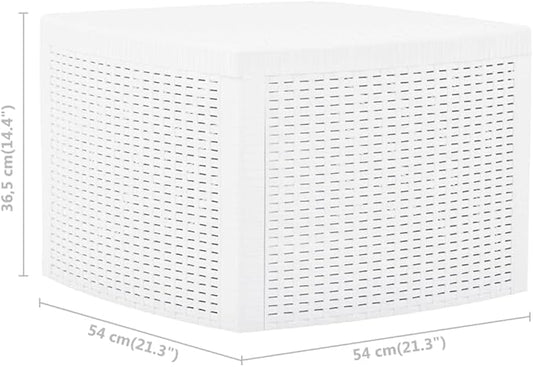 Side Table,Garden Table,Weather Resistant,with Convenient Storage Area for Refreshments,with an Attractive, Flat, Rattan-Look Design,White 21.3"x21.3"x14.4" Plastic