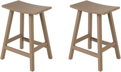 Costaelm All-Weather Bar Stools Set of 2, 24" Height Outdoor Bar Stools, Adirondack Poly Patio Bar Stool for Patio, Deck, Kitchen Counter and Garden, Weathered Wood