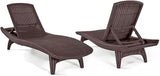 Outdoor Patio Chaise Lounge Chairs, All-Weather Wicker Rattan, Adjustable Backrest, Set of 2 (Brown) - Photo 6