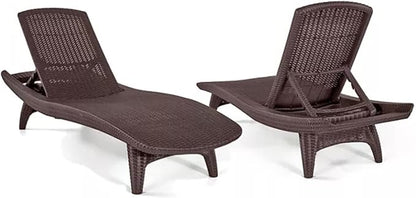 Outdoor Patio Chaise Lounge Chairs, All-Weather Wicker Rattan, Adjustable Backrest, Set of 2 (Brown)