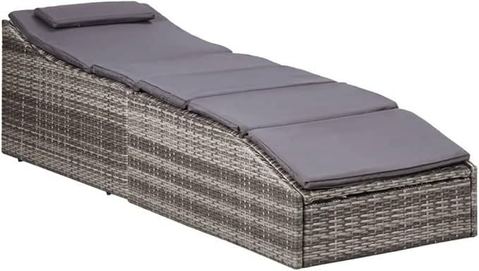 Outdoor Chaise Lounge Folding Grey Rattan Recliner 24.4 x 75.6 x 37.4 in Weather-Resistant Sun Lounger with Dark Grey - Photo 2