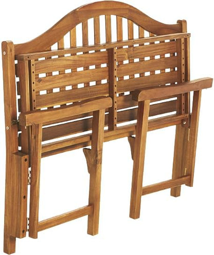 Patio Wise Foldable Acacia Wood Garden Bench, 4 Foot Indoor/Outdoor Wooden Porch, Patio, & Park Seating, Curved Backrest and Armrest, 48" Wide x 24-3/4" Deep x 41" High, Teak Color