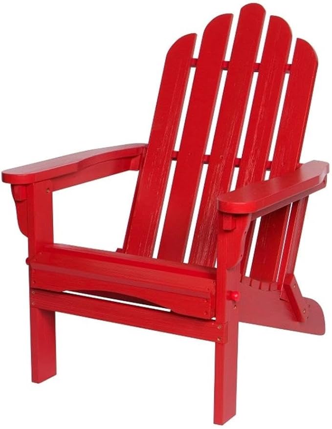 Pemberly Row Traditional Cedar Wood Folding Adirondack Chair, 37" H x 28" W x 29.5" D, Red Finish, Moisture-Resistant, Ergonomic Design, Indoor or Outdoor Use for Patio, Porch, or Backyard