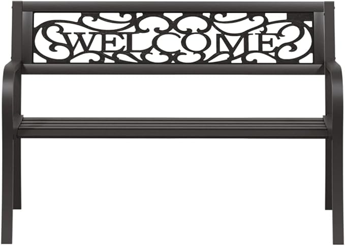 Patio Bench Garden Bench Outdoor Bench for Outdoors Porch Entryway Furniture for Yard 49.2" Steel Black