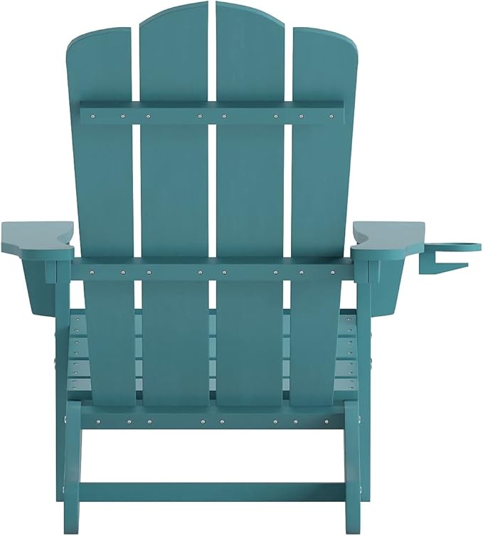 Flash Furniture Newport Adirondack Chairs with Cup Holders, Weather Resistant Poly Resin Adirondack Chairs, Set of 2 - Photo 5