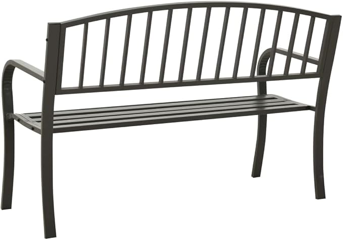 Patio Bench, Outdoor Bench, with Curved Metal Armrests, Garden Bench for Patio, Garden, Yard, Lawn,49.2" Steel Gray
