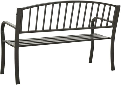 Contemporary Grey Garden Bench with Powder-Coated Steel Frame, 49.2 Inch Rectangular Outdoor Seating for Patio and Balcony, Durable Weather-Resistant Low Maintenance Furniture