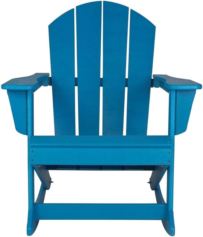 Costaelm Outdoor Adirondack Chair, All Weather Resistant Classic Balcony Chair and Fire Pit Chairs, Adirondack Plastic Outdoor Porch Furniture Rocking Chair High Back HDPE Poly Lumber, Pacific Blue