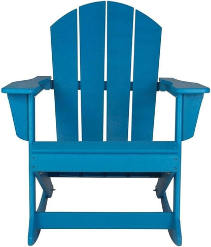 Costaelm Outdoor Adirondack Chair, All Weather Resistant Classic Balcony Chair and Fire Pit Chairs, Adirondack Plastic Outdoor Porch Furniture Rocking Chair High Back HDPE Poly Lumber, Pacific Blue