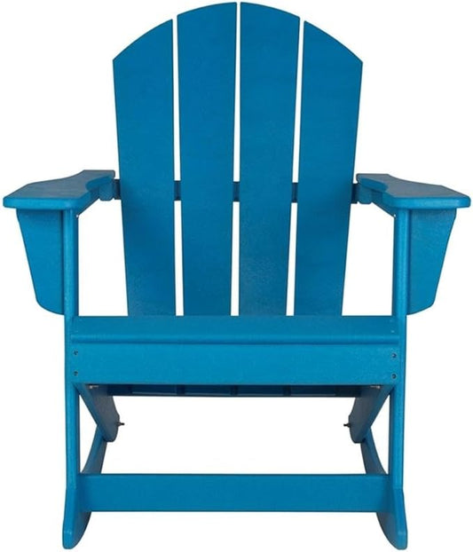 Costaelm Outdoor Adirondack Chair, All Weather Resistant Classic Balcony Chair and Fire Pit Chairs, Adirondack Plastic Outdoor Porch Furniture Rocking Chair High Back HDPE Poly Lumber, Pacific Blue