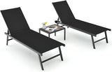 Tangkula 3 Piece Patio Chaise Lounge Set, Aluminum Patio Recliner with Coffee Table, 6-Level Backrest Adjustment - Photo 1
