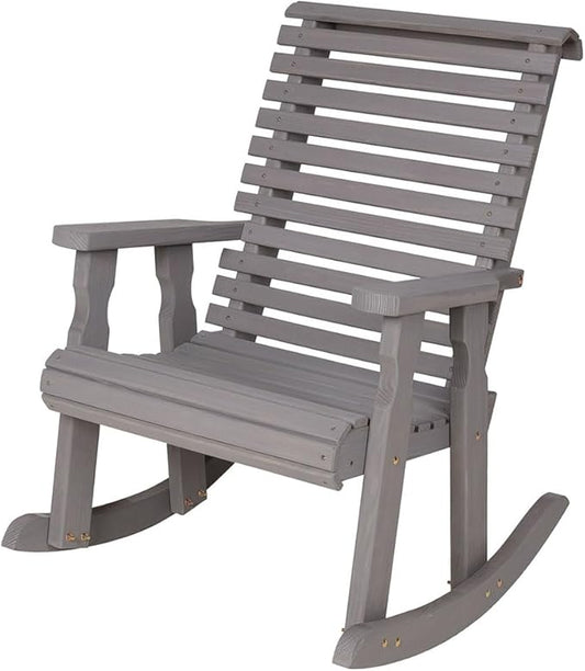 Amish Casual Heavy Duty 600 Lb Roll Back Pressure Treated Rocking Chair (Semi-Solid Grey Stain)