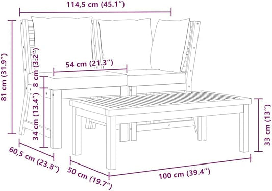 3-Piece Garden Lounge Set Cream and Acacia Wood Outdoor Furniture with Weather-Resistant Cushions, Durable Solid Wood Patio Seating for Relaxing in Gardens, Balconies,