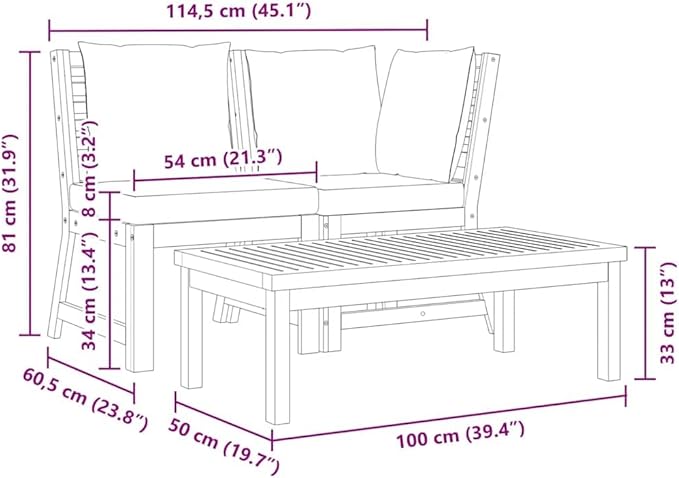 3-Piece Garden Lounge Set Cream and Acacia Wood Outdoor Furniture with Weather-Resistant Cushions - Photo 2