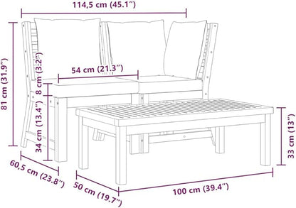 3-Piece Garden Lounge Set Cream and Acacia Wood Outdoor Furniture with Weather-Resistant Cushions, Modular Seating for Patio, Vintage Design, Durable Solid Wood Construction,