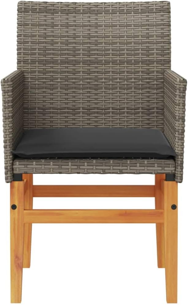 Patio Chairs with Cushions 2 pcs Gray Poly Rattan&Solid Wood Sillas para Patio Lawn Chairs for Dining Table Garden - Photo 6