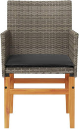 Patio Chairs with Cushions 2 pcs Gray Poly Rattan&Solid Wood Sillas para Patio Lawn Chairs for Dining Table Garden - Photo 6