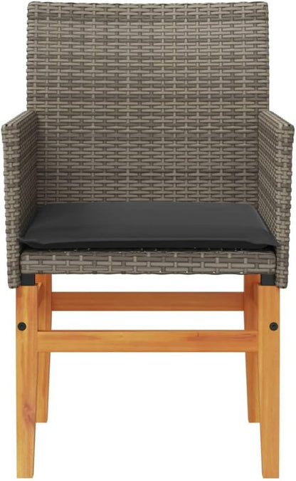Patio Chairs with Cushions 2 pcs Gray Poly Rattan&Solid Wood Sillas para Patio Lawn Chairs for Dining Table Garden Chair for Picnic Study Courtyard Living Room