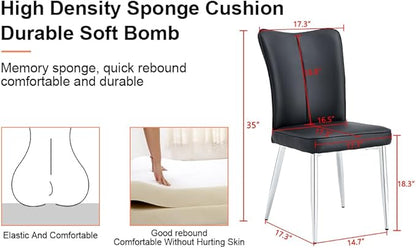 Modern Dining Chairs,Pu Upholstered Leather Chair And Sturdy Metal Legs,Comfortable Ergonomic Large Backrest Design,Applicable To Front Porch,Outdoor Lounge,Garden,Reception Room,Patio,BlackSilver-Met