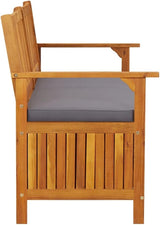 Solid Acacia Wood Storage Bench with Cushion, Large Rectangular Outdoor Patio Furniture for Seating and Hidden Storage - Photo 4
