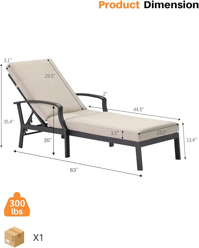 Pool Lounge Chair, Never-Rust Aluminum Outdoor Chaise Lounge with Gray Cushion, Outdoor Lounger Pool Furniture with Adjustable Backrest, Patio Lounge Chair for Outside, Deck, Gunmetal