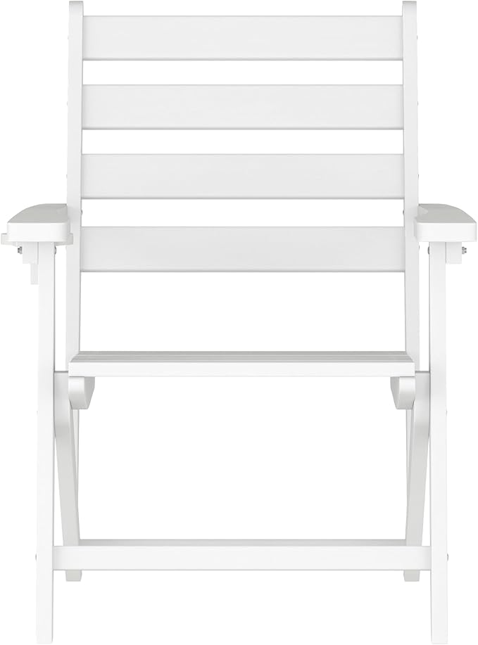 Flash Furniture Tolleson Adirondack Dining Chair with Cup Holder, Commercial Weather Resistant Recycled HDPE Adirondack Chair, Fold Out Cupholder, White