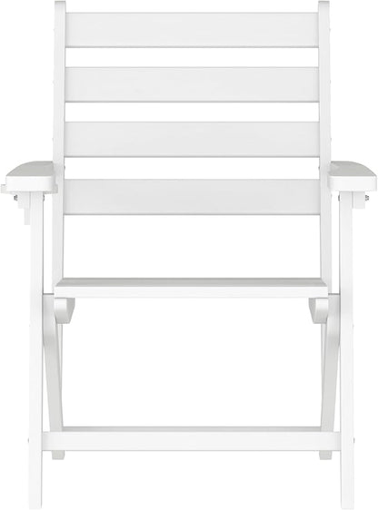 Flash Furniture Tolleson Adirondack Dining Chair with Cup Holder, Commercial Weather Resistant Recycled HDPE Adirondack Chair, Fold Out Cupholder, White