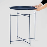 Garden 4 you End Table Metal Side Table Blue Round Folding Tray Cyan Sofa Small Accent Fold-able Table - Photo 6