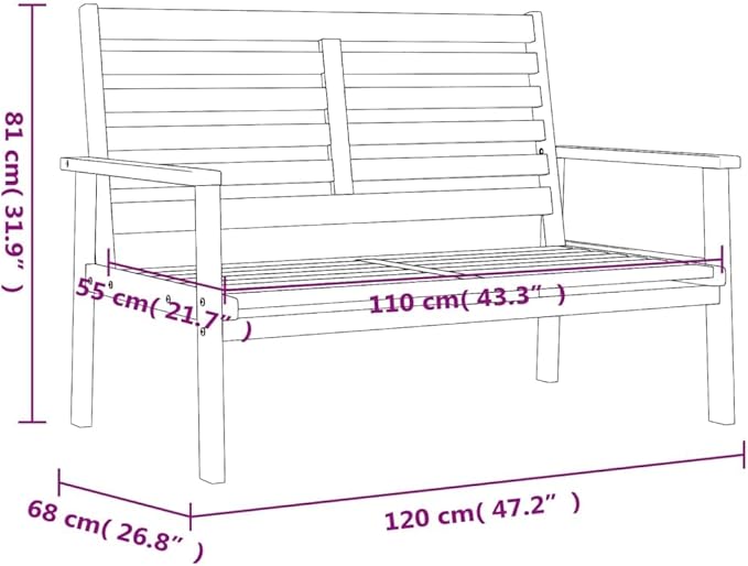 Outdoor Garden Sofa Bench, Solid Acacia Wood Loveseat for Patio, Balcony and Backyard, 2-Seater Wooden Bench, Weather-Resistant Brown Finish