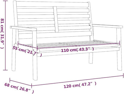 Garden Sofa Bench Outdoor Patio Furniture, Solid Acacia Wood Durable Weather-Resistant Seating for Balcony Garden Backyard, Comfortable 2-Person Bench with Breathable Design and Modern Style