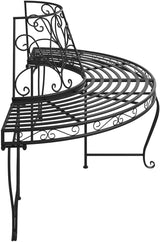 Black Steel Half Round Tree Bench with Decorative Inlays for Outdoor Patio Garden Seating - Photo 5