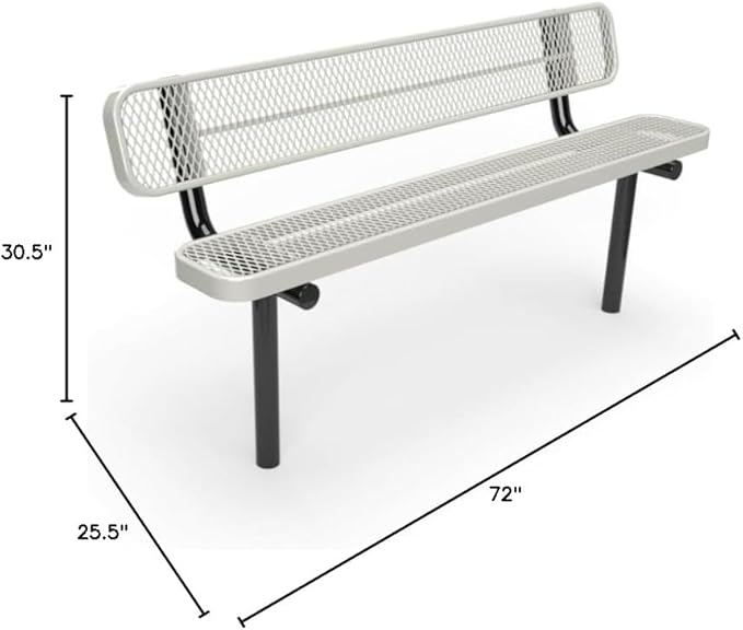 COATEDOUTDOORFURNITURE Coated Outdoor Furniture Heavy-Duty Outdoor Bench Thermoplastic Coated, Expanded Metal, Commercial-Grade Seating, Made in America (Inground with Back, 6 Ft, Grey)