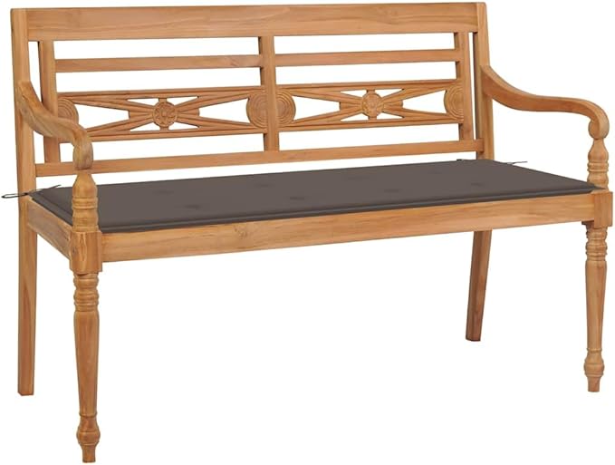 Taupe Solid Teak Wood Garden Bench with Removable Cushion, 47.2 Inch Wide Outdoor Patio Seating for Two, Durable Weather-Resistant Furniture for Balcony and Landscape,