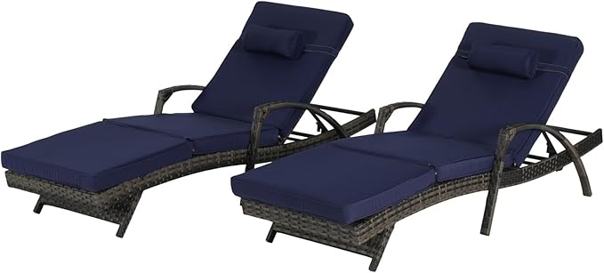 KEIKI Wicker Outdoor Chaise Lounge Chairs Set of 2 for Patio & Pool Side with 5-Level Adjustable Backrest and Cushions - Photo 6