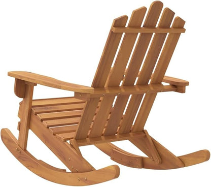 Solid Acacia Wood Outdoor Rocking Chair, Rustic Patio Porch Rocker with Wide Armrests for Garden Backyard, Weather-Resistant Brown Wood Rocking Chair