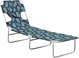 Folding Sun Lounger Green Steel Frame Polyester 74 x 23 x 11 in Adjustable Reclining Backrest Leaf Print Lightweight - Photo 5